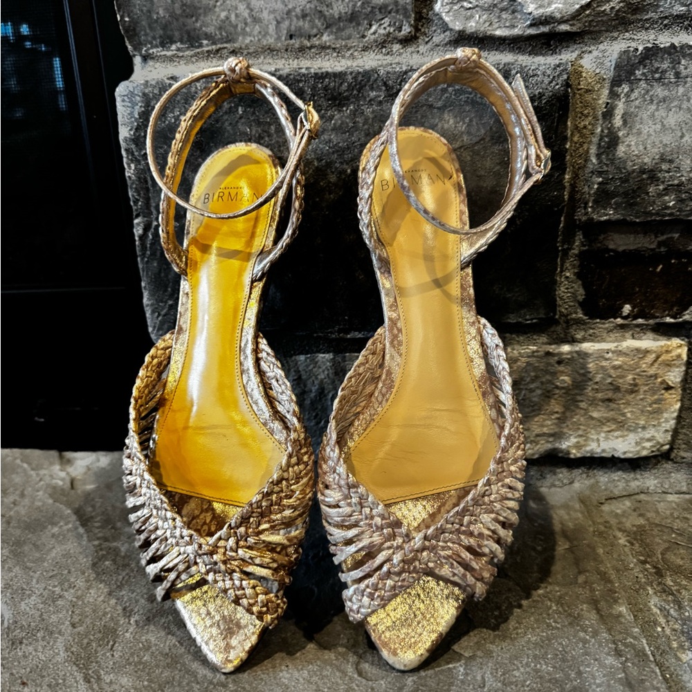 Alexandre Birman Gold Sandals with Ankle Straps